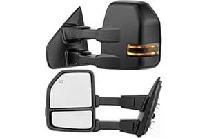 WHALEMOTOR Smoked Power Heated Tow Mirrors Compatible with 2004-2014 Ford F150 F-150 Pickup Truck, Extended Trailer Towing Side Mirrors with LED Puddle Light