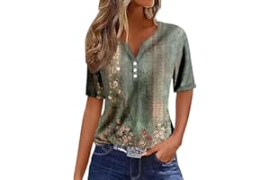 GENERIC Summer Tops for Women 2024 Vacation Trendy V Neck Boho Short Sleeve Shirts Casual Loose Comfy Tunic Clothes