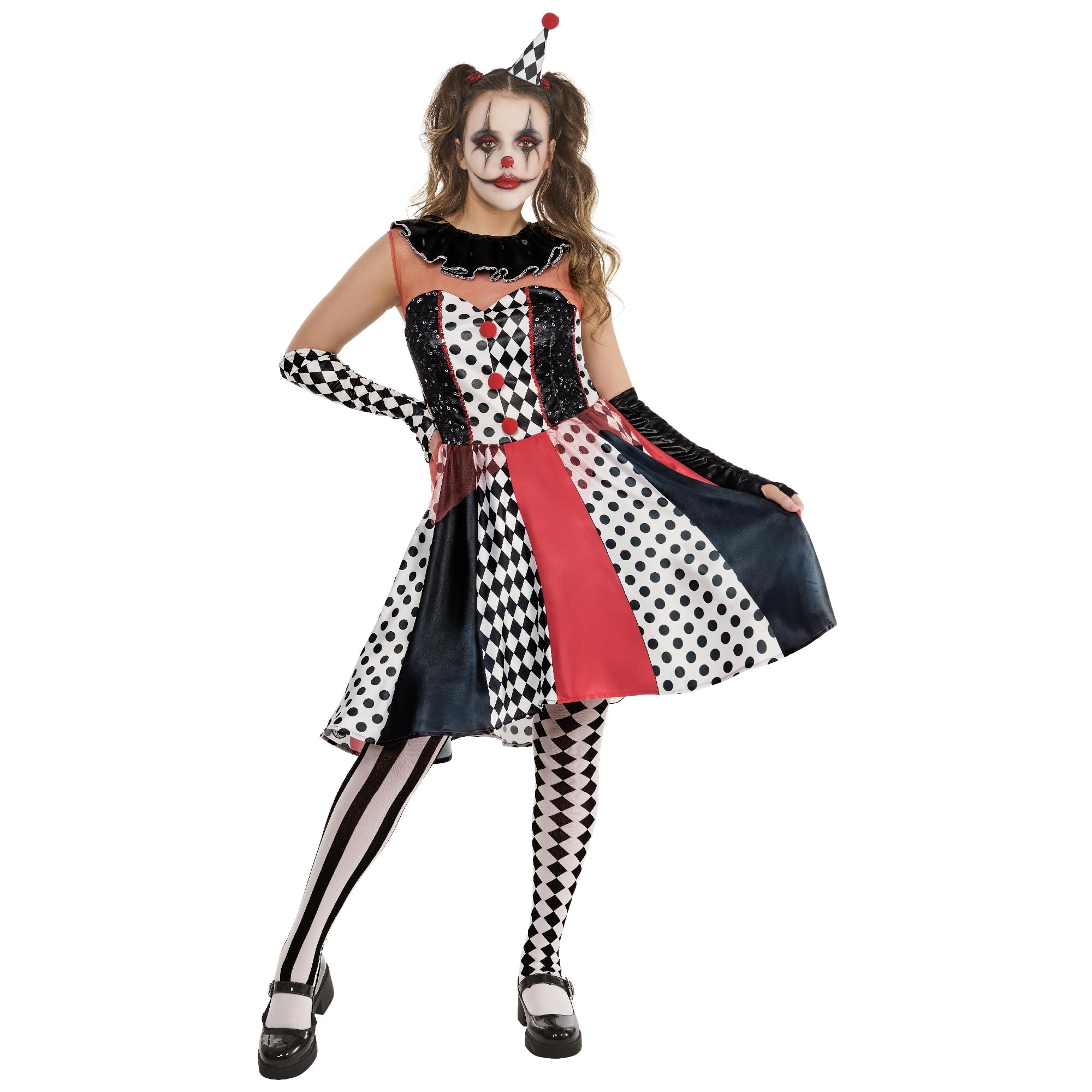 Rubies 1001699S000 Monochrome Clown Dress Adult Fancy, Women, Multicoloured, 10-12 Halloween