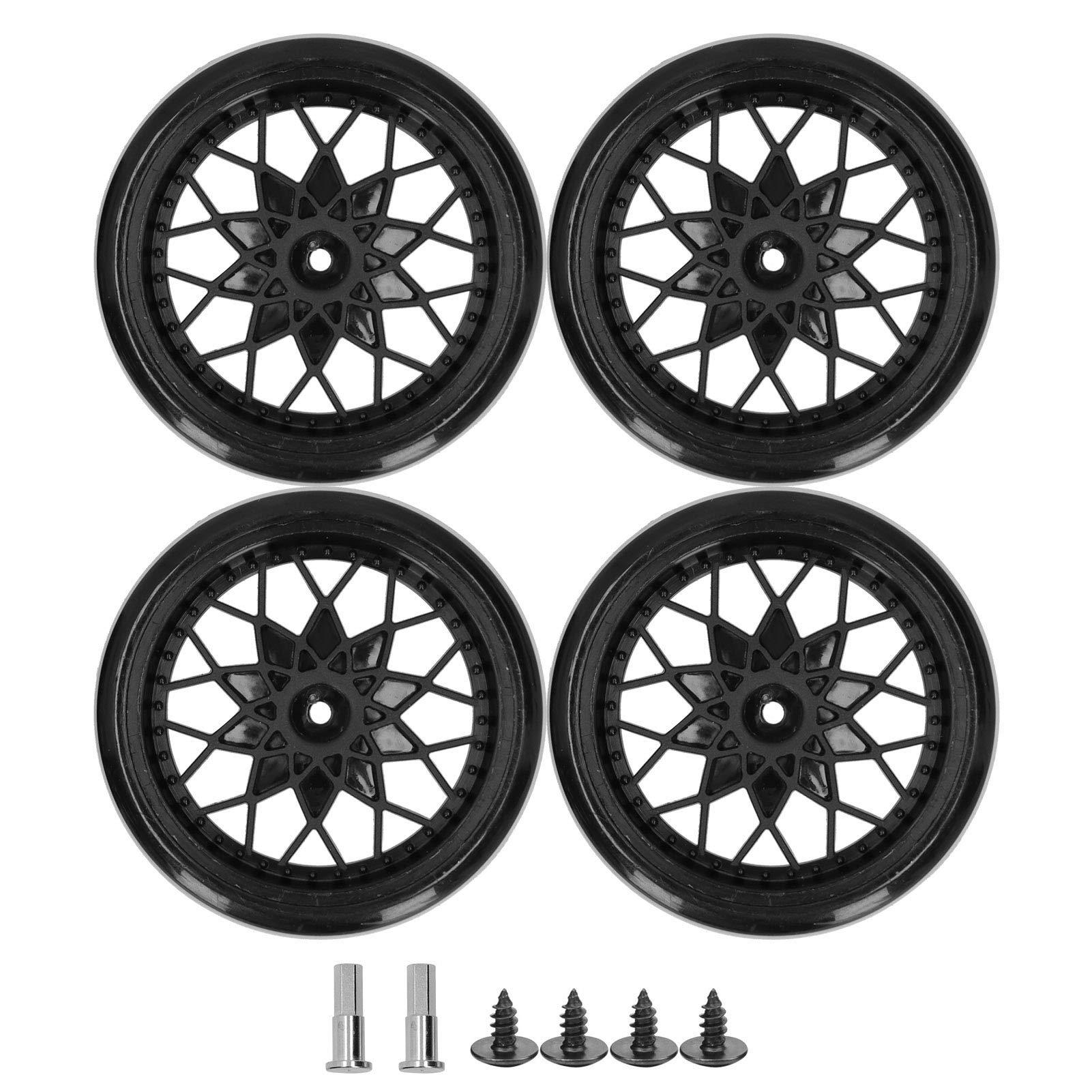 RC Tyre 4Pcs Remote Control Car Metal Axle Tire Set Accessory for WPL D12 Micro Truck Model Car(black)