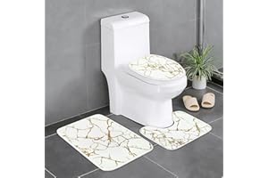 Alishomtll 3 Piece Marble Bathroom Rug Set with Non-Slip Rug, Toilet Lid Cover and Bath Mat, White Gold Bathroom Rugs and Mats Sets, Modern Bath Rugs for Bathroom Washable Bathroom Accessories Set