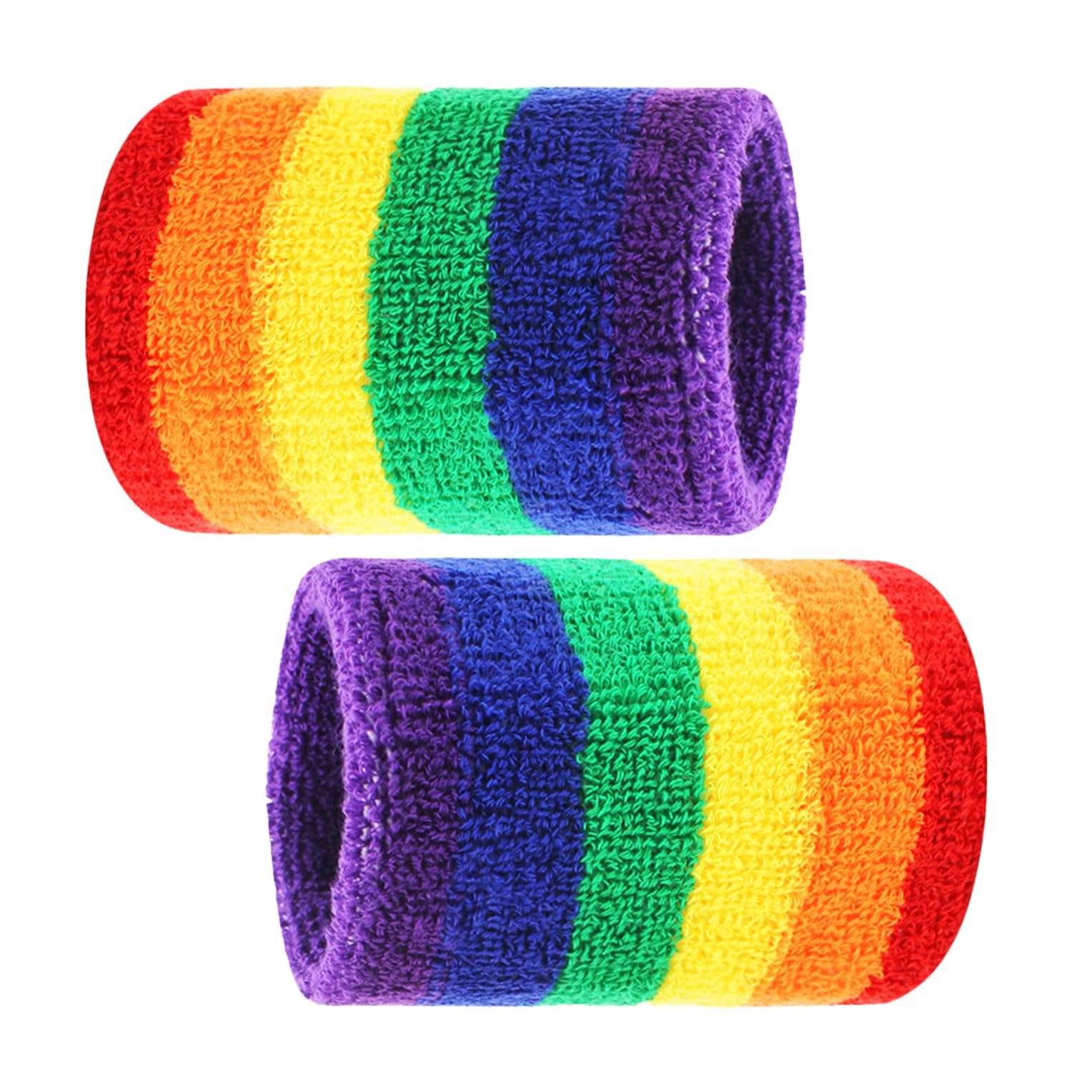 Luckious Brand Striped Wrist Sweatbands, Sports Wristband Cotton Sweat Band - Moisture-Wicking Cotton Sweat Bands for Men and Women, Running, Gym (Rainbow)