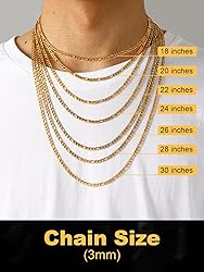 U7 3mm Figaro Chain 18K Gold with Inlaid Stainless