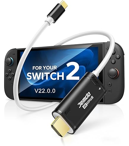 JEMDO Switch 2 Dock HDMI-adapter, 4K 144Hz 48Gbps USB-C 3.2 naar HDMI 2.1 kabel 2m, 100W PD, draagbare reis TV Dock/Adapter compatibel met Nintendo Switch 2 (onder V21.0.0)/OLED/2017, Zwart JEMDO Switch 2 Dock HDMI-adapter, 4K 144Hz 48Gbps USB-C 3.2 naar HDMI 2.1 kabel 2m, 100W PD, draagbare reis TV Dock/Adapter compatibel met Nintendo Switch 2 (onder V21.0.0)/OLED/2017, Zwart