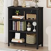 BON AUGURE Small Bookshelf, 3 Tier Black Book Shelf, Farmhouse Storage Bookcase, Short Wooden Book Cases for Small Space, Office, Bedroom, Living Room (Black Oak)