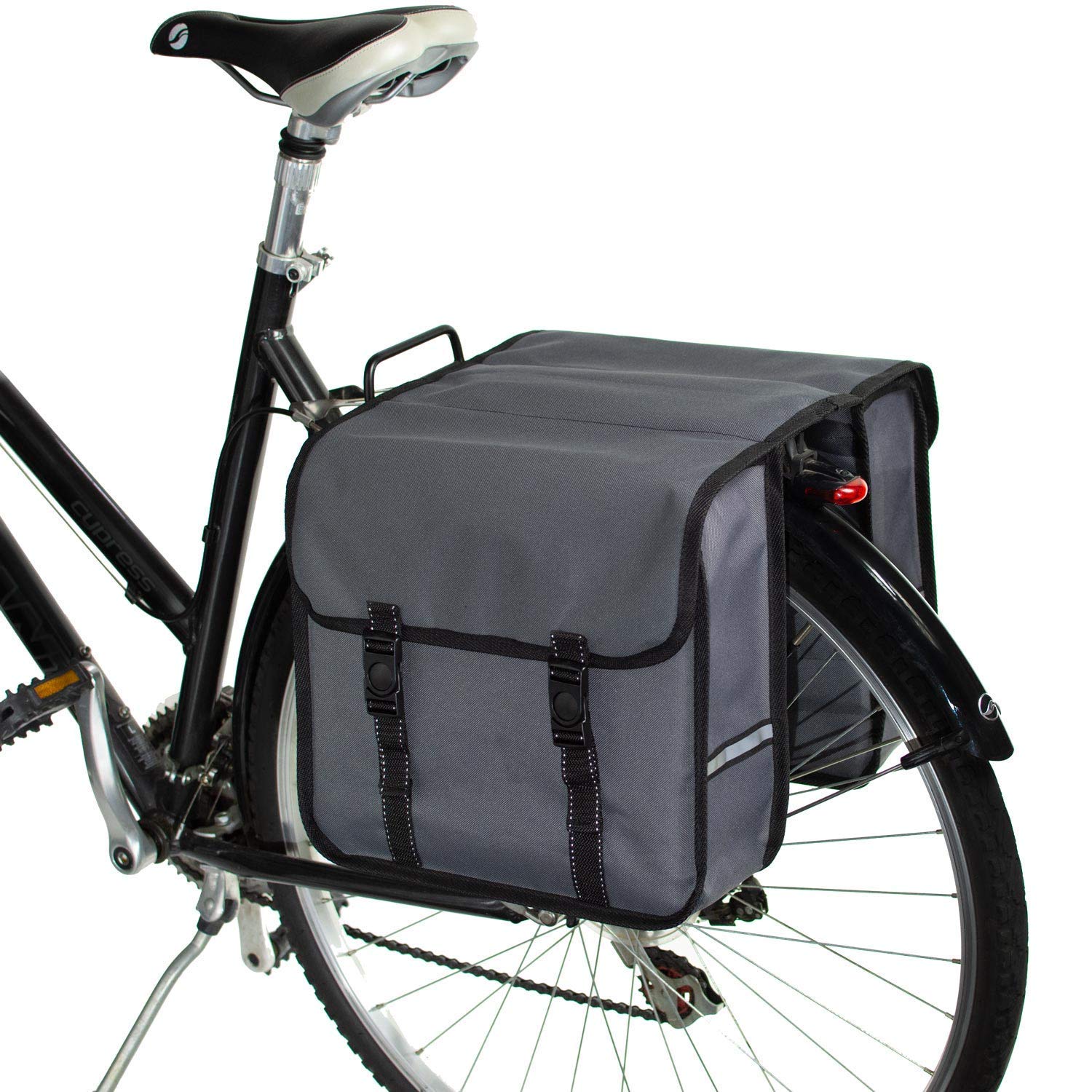 BikyBag Classic - Double Bicycle Panniers - 26L Water-Resistant Bike Pannier Bag for Rear Rack | Commuter & Shopping Cycling Bag (Grey)