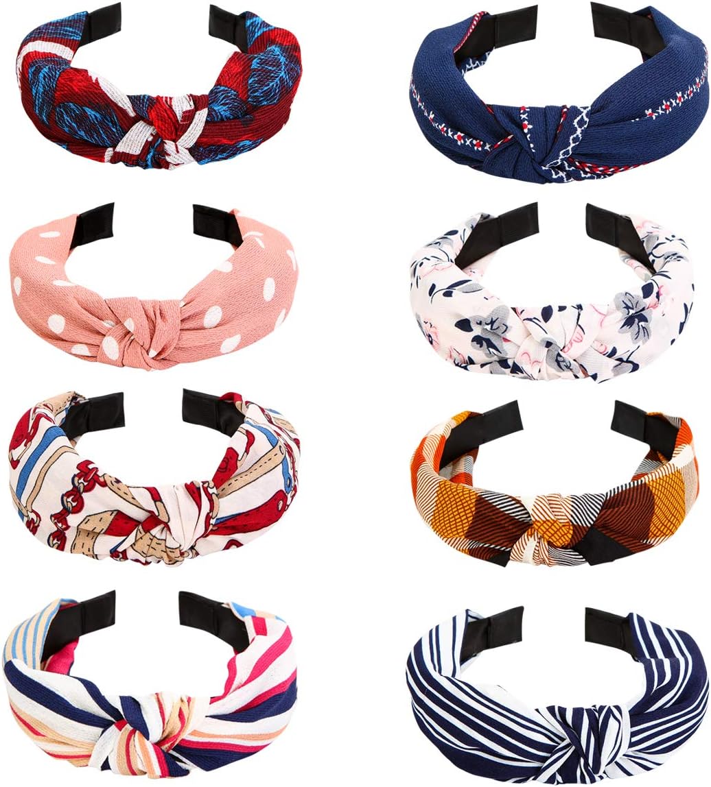 Turban Headbands for Women, 8 Pack Wide Headbands Knot Turban Headband Hair Band Elastic Plain Fashion Hair Accessories for Women and Girls (Multiple colors)