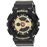 Casio Women's BA-110-1ACR Baby-G Goldtone Analog-Digital Display and Black Resin Strap Watch