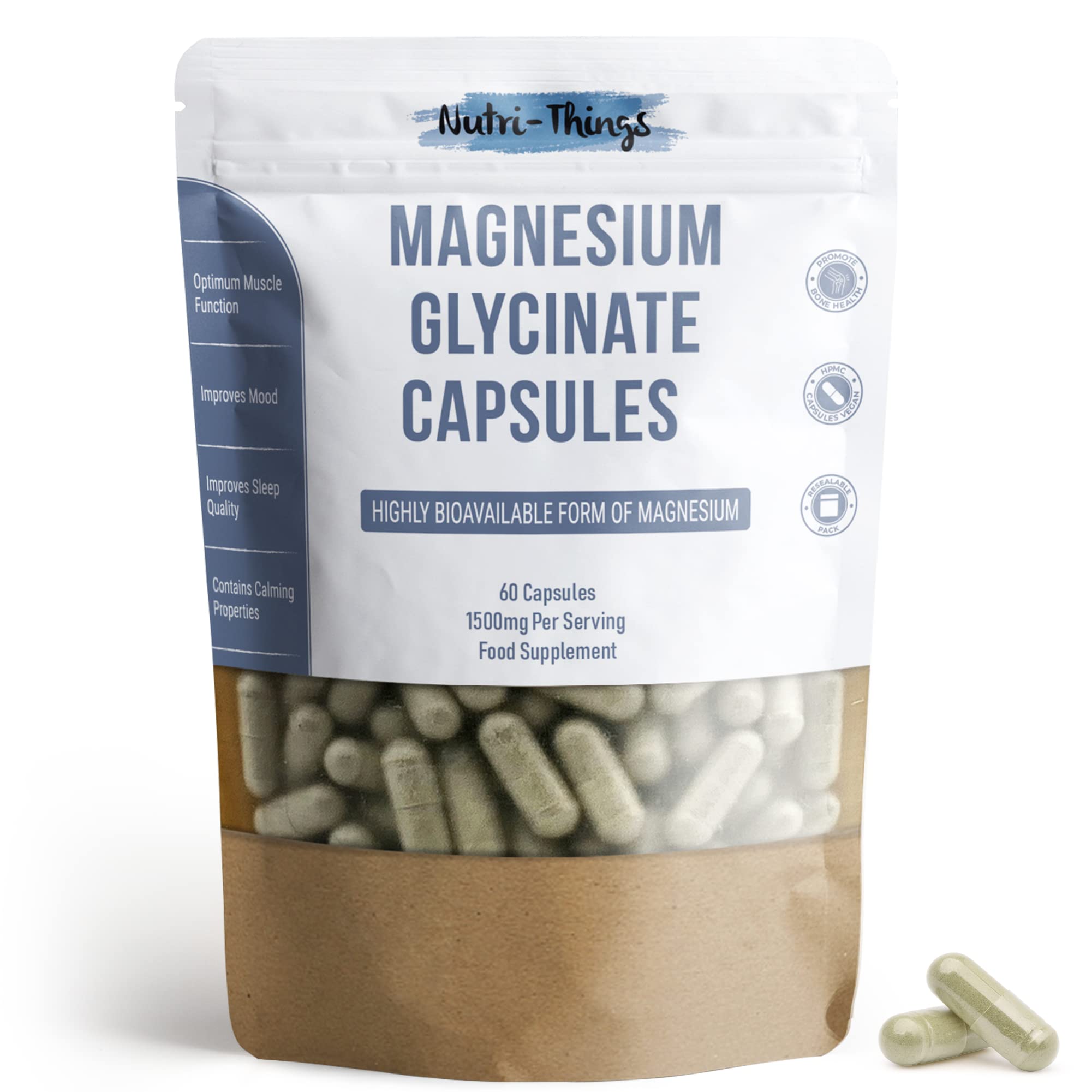 Magnesium Glycinate Capsules | 750mg per Capsule for Muscle, Nerve and Bone Health