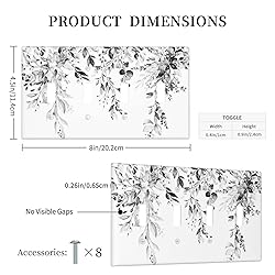 Grey Leaves 4 Gang Light Switch Cover Decorative