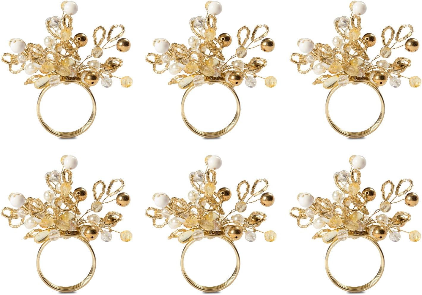 DII Modern Chic Fun Napkin Rings for Dinner Parties, Weddings Receptions, Family Gatherings, or Everyday Use, Set Your Table With Style - Cluster Gold Beads, Set of 6: Industrial & Scientific