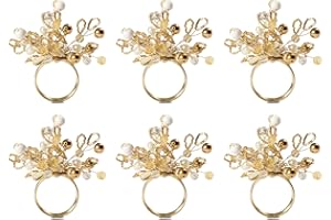DII Christmas Thanksgiving Holiday Tabletop Décor Collection Decorative Napkin Ring Holder Set, 4" Diameter, Gold Beaded Cluster, 6 Piece