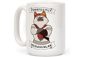 LookHUMAN Cute Cat Coffee Mug - Perfectly Meowscular Chef - Ideal For Pet Owners, Coffee Addicts, And Kitchen Enthusiasts - Unique Gift For Birthdays Or Holidays - Quality Ceramic w/Bold Print, 15oz