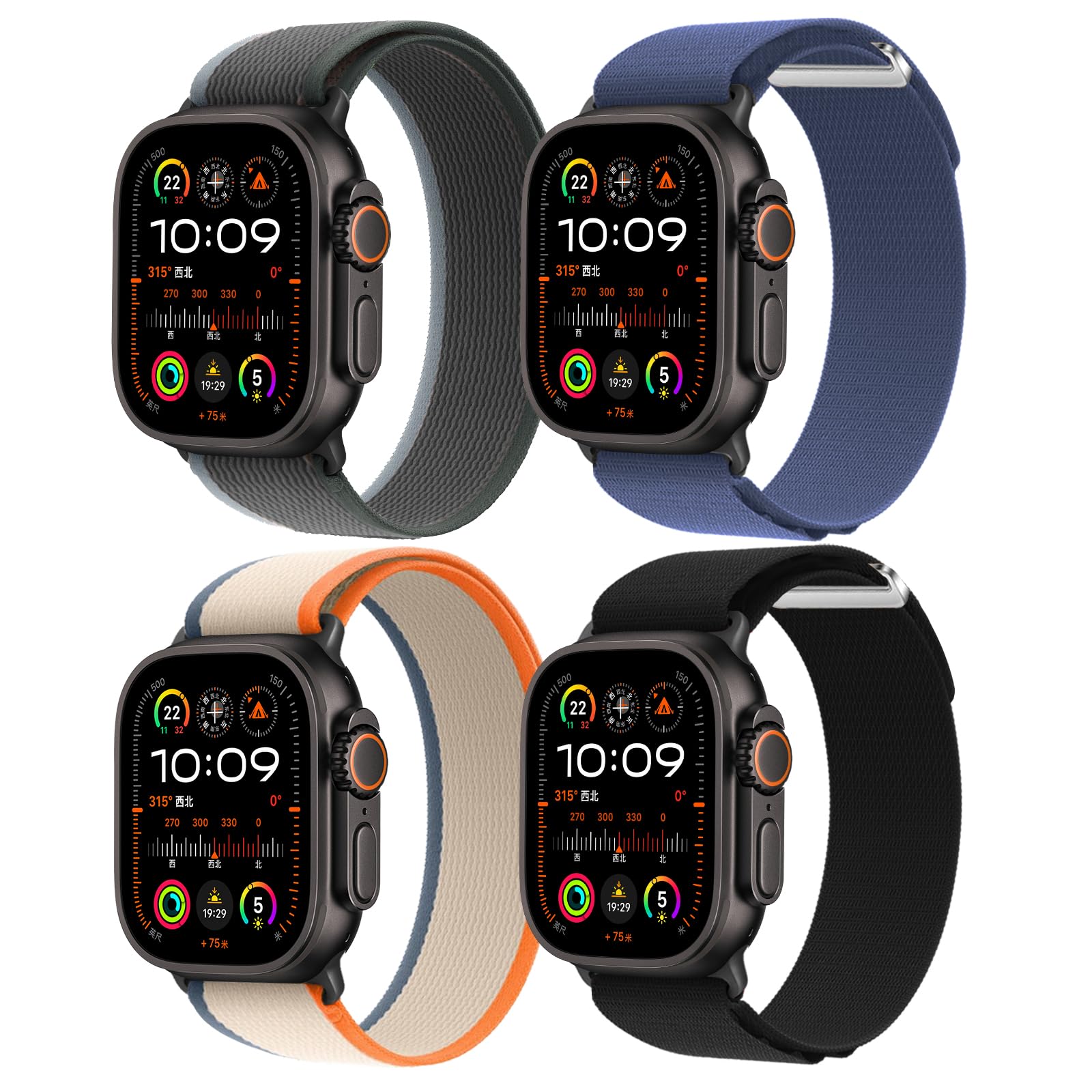 4 Pack Nylon Bands Compatible with Apple Watch Ultra 2/Ultra Band 49mm 46mm 45mm 44mm Men Women, Sport Breathable Trail Loop+Alpine Loop Bands Replacement for iWatch Series 10 9 8 7 6 SE 5 4 3 2 Ultra
