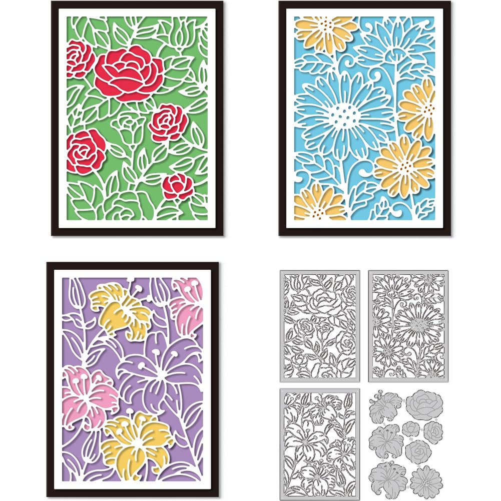 DELORIGIN Flower Background Cutting Dies Embossing Template Carbon Steel Cutting Stencils Background Die Cuts for Greeting Card Making DIY Scrapbooking Invitation Photo Album