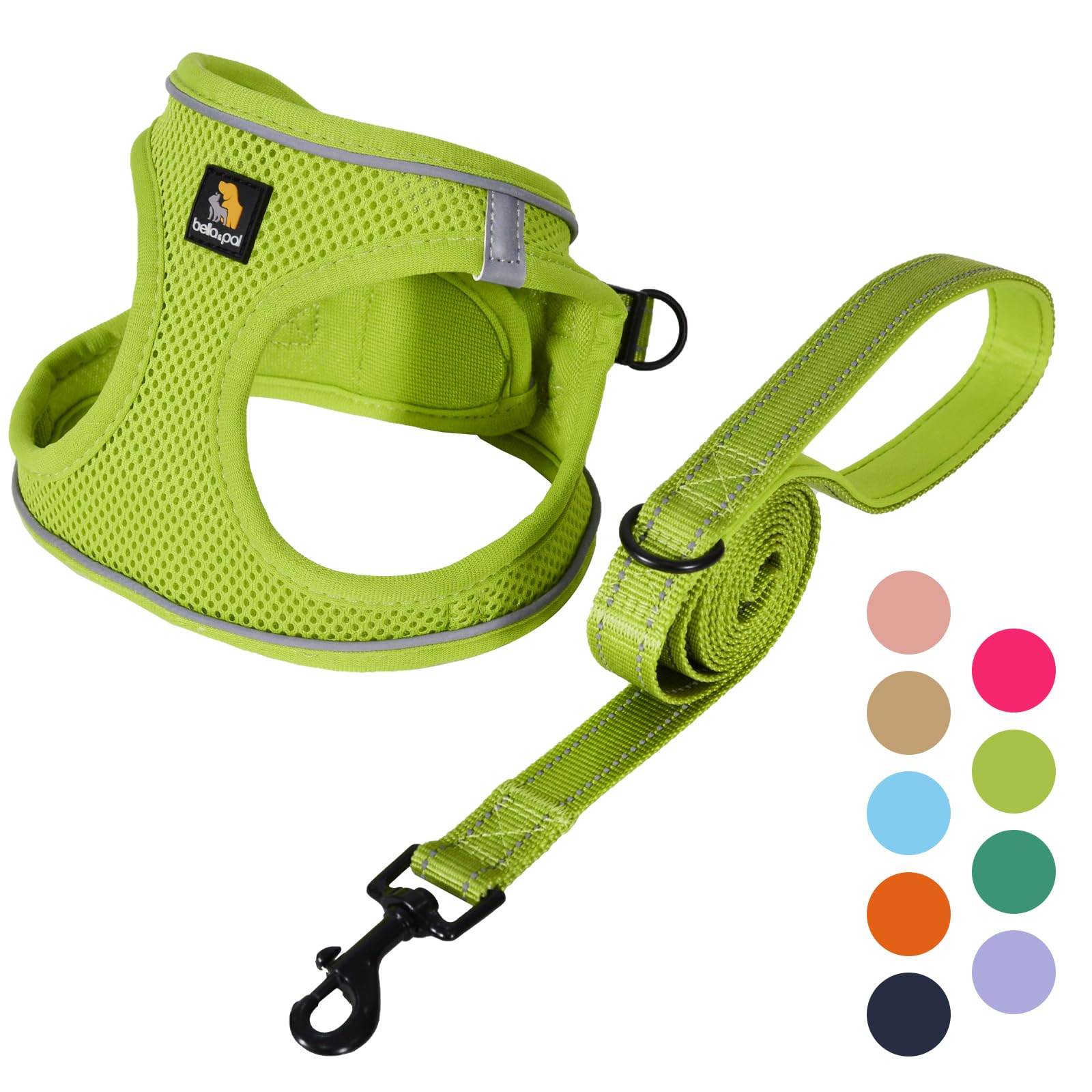 BELLA & PAL Dog Harness and Leash Set, Step-in Puppy Harness, Breathable Air Mesh with Reflective Strips, No Pull Vest for Puppies/Extra Small/Small Dogs, Avocado Green, L