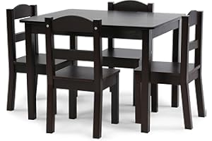 Humble Crew Kids Wooden Table and 4 Chairs Set, Espresso - Kids Table and Chair Set for Toddlers and Children for Arts, Craft