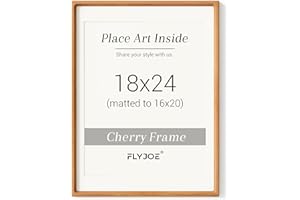 FLYJOE 18 x 24 Poster Frame, USA-Sourced Natural Cherry Wood Picture Frame with Tempered Glass, Handcrafted Rounded Corner 18x24 Wooden Frame Matted to 16x20 Photos, Horizontal or Vertical Wall Mounting