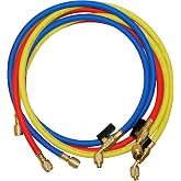 NAVAC NH5SC HVAC Charging Hoses with Ball Valves - 5 ft, 3-Color Kit | Three 5 ft, 1/4 in HVAC charging hoses with ball valves for R410A, R134a, R-22 and other compatible refrigerants.