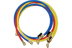 NAVAC NH5SC Refrigerant Hoses | 1/4" HVAC Charging Hoses with Ball Valve | Suitable for R410A, R134a, R-22 and Other Refrigerants | 5 Feet Long | 3-Color Hose Kit | 1 Year Warranty