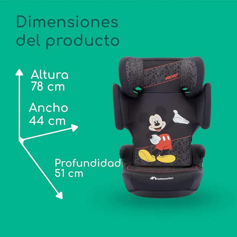 Disney RoadSafe i-Size, Asiento Elevador Coche Respaldo, 3,5-12 años (100-150 cm), Silla Coche Mickey Mouse, Instalación Cinturón Seguridad, 14 Posiciones Reposacabezas, Authentic Mickey