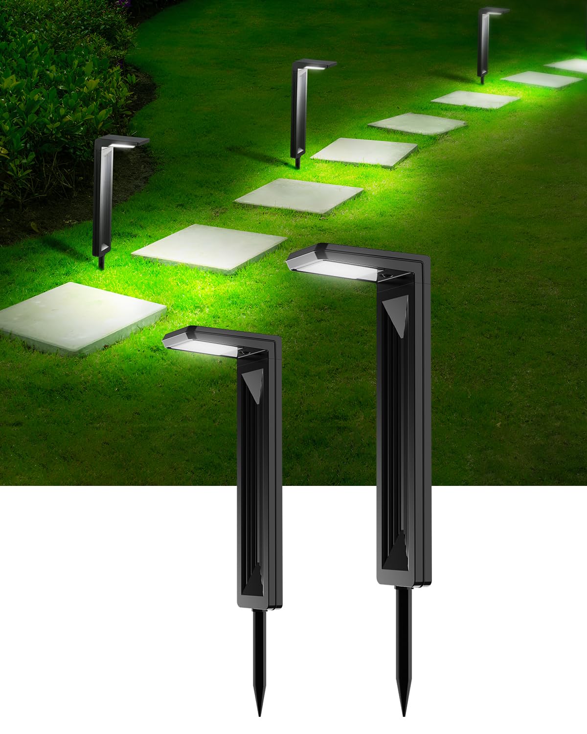 Photo 1 of 2 Pack Solar Powered Pathway Lights Outdoor Waterproof 30 LED Bright Walkway Landscape Lamp for Outside, Path, Driveway, sidewalk, Yard, Lawn, Garden, Trail, Modern Design and 2 Modes (Cool White)