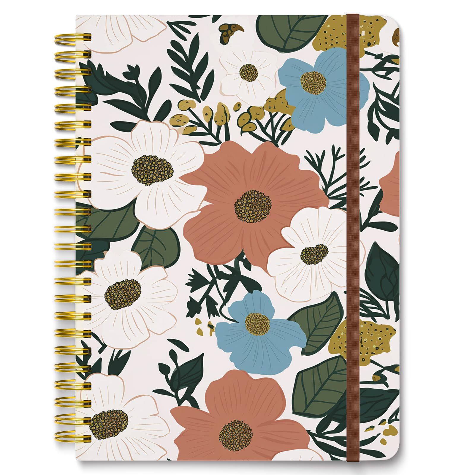 Hnogri Spiral Journal Notebook, Hardcover Lined Journal for Women, Medium 6 x 8.4 in, 160 Pages Thick Paper, Cute A5 College Ruled Notebooks for Journaling Writing Work Office School, Cute Flower