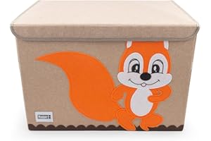 HYGGE PLUS HYGGE + Animial Toy Storage Bin with Lid 20.8" x 13" x 13" Durable fabric & lightweight design. Great for storing toys, books, linens, games, clothing, baby products & more! (Squirrel)