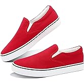 Obtaom Women's White Sneakers Black Slip on Shoes for Women Low Top Canvas Loafers