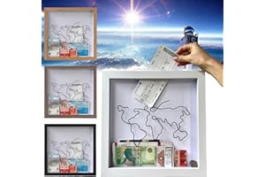PEMEME Adventure Archive Box, Travel Shadow Box with Slot, Memory Boxes for Keepsakes, Shadow Box Frame, Ticket Holder with World Map and Plane Design, Photo Theatre Movie Concert Ticket (8×8(White))