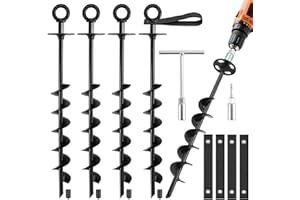 Ciyivak Ground Anchors Screw in - Heavy Duty Trampoline Anchors/Stakes for High Wind, 4 Pack Earth Anchor Kit with Straps and Wrenches for Swing Set, Trampolines, Shed, Mobile Home, Carport, Gazebo