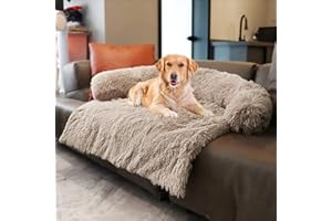 Dekeyoo Waterproof Dog Beds for Couch with Soft Neck Bolster, Universal Pet Furniture Cover, Sofa Bed Cover, Plush Dog Bed and More for Dogs and Cats, Machine Washable Khaki Large