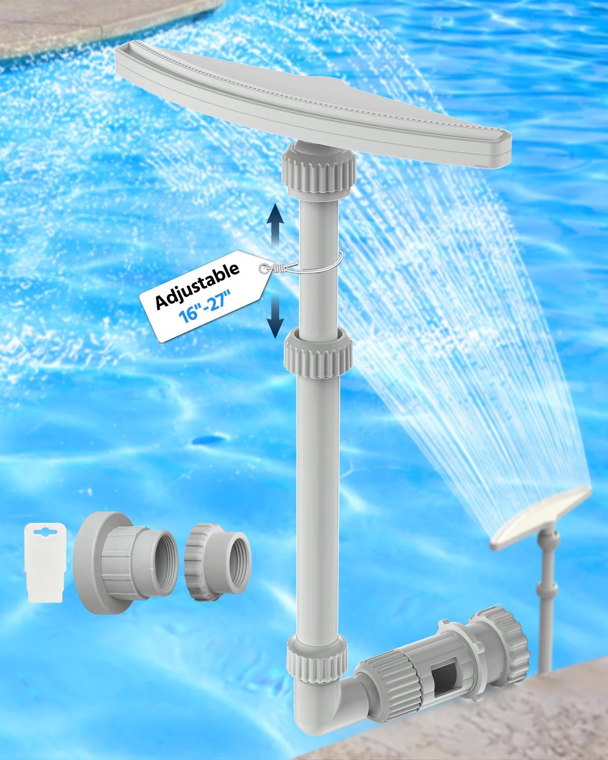 Photo 1 of (2025 Upgraded) Pool Fountain for Above Ground Pools - 16''-27'' Adjustable Height – No More Submerged Heads, 360° Pool Sprinkler Fountain for Relaxation & Cooling