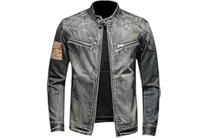 High Neck Denim for Mens Fall Winter Long Sleeve Slim Tunic Work Western Basic Jackets Outfits Man 2024 Y2K