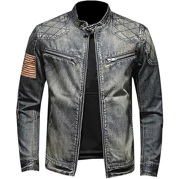 Amazon.com: Alloaone Men Denim Jackets Slim Fits Motocycle