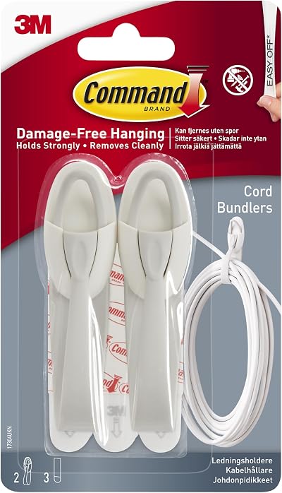 Command Cord Bundlers White 2 Pack Damage Free Hanging Organization Strips