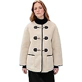 DUNST Women's Collarless Buckled Shearling Jacket