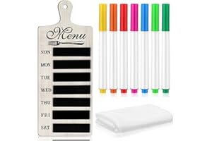 Maxdot Weekly Menu Board Kitchen 16.5 x 6.3 Inches Wood Menu Planner Board with 7 Markers and Towel Kitchen Weekly Planner Plaque Wall Signs for Dinning Room Home Decor