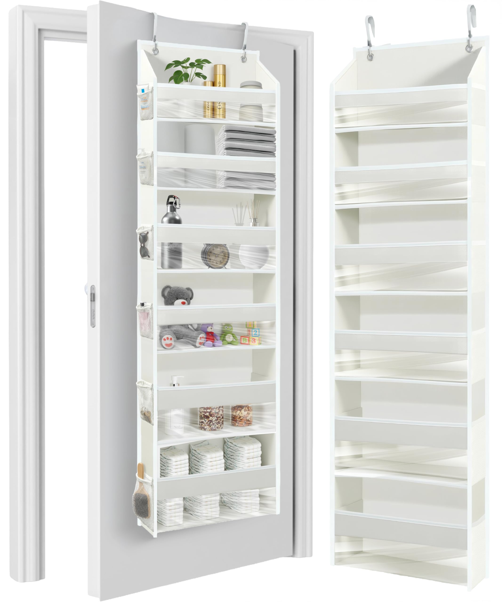 Homelux Theory 1 PC Heavy Duty Over the Door Organizer 55x14x6.7, 6 Large Front & 12 Side Pockets, Hanging Storage Closet Door Organizer for Bedroom, Bathroom and Baby Nursery Storage (Ivory)