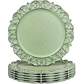 Leemxiiny Green Charger Plates Set of 6, Decorative Table Plastic Chargers for Dinner Plates, Party, Wedding, Thanksgiving, Christmas, FD2GR