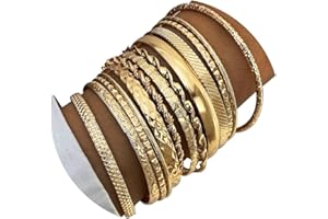 17IF Gold Bangle Bracelet For Women, 14k Multilayer Charm Textured Stackable Bracelets Boho Indian Chunky Cuff Fashion Jewelry Gift