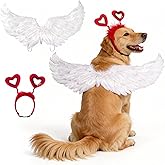 Dog Feather Wings Costume with Heart Headband for Valentine's Day Outfit Cute Pet Costume Set for Medium Large Dogs Cats Puppy