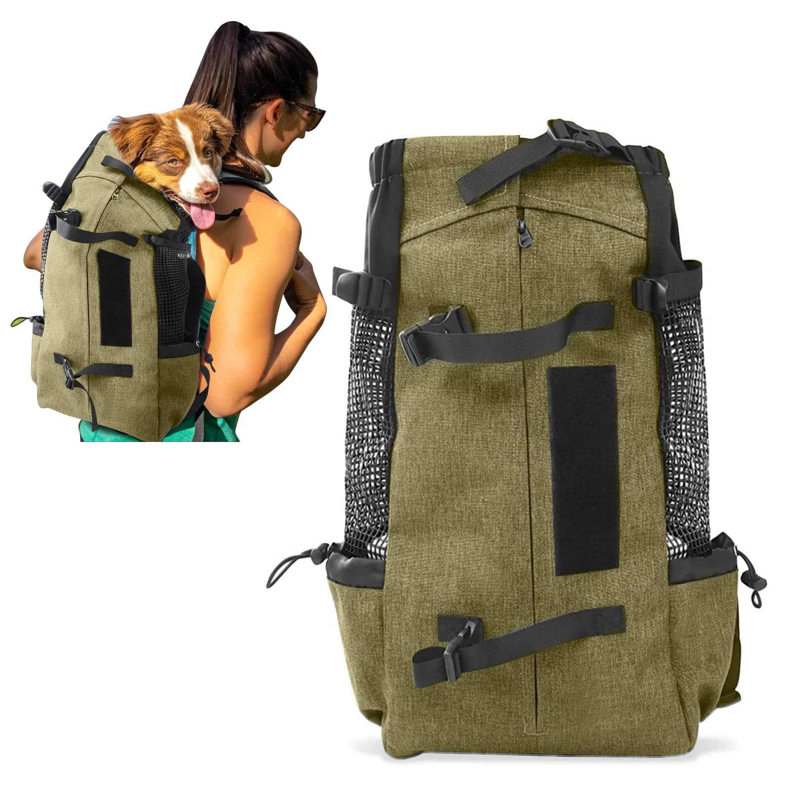 PETCUTE Dog Carrier Backpack Travel Bag Backpack for Dog Cat Breathable Pet Carrier Backpack with Comfortable Thick Shoulder Strap for Pet up to 10KG Light brown