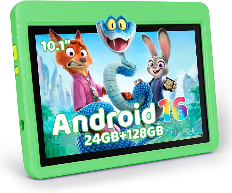 Tablet para Niños 10 Pulgadas, Tablet Infantil Android 16 Cinco Núcleos, 24GB RAM 128GB ROM, Pantalla IPS HD 1280×800, Batería 6000mAh, Control Parental, WiFi 6 Bluetooth (Verde) — foto 1 de 7