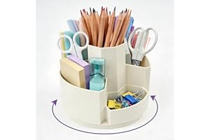 Saikvi Pencil Holder 360-Rotation Pencil Cup Stationery Supplies Spinning Organizer Porte Crayon with 5 Compartment for Offic