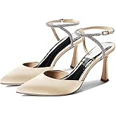 Coutgo Women Rhinestone Heels Kitten High Satin Pumps Pointed Toe Sparkly Sexy Wedding Dress Shoes