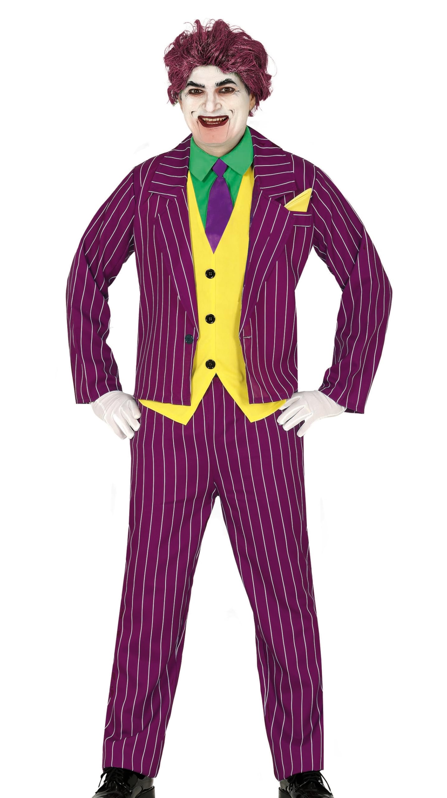 FIESTAS GUIRCA Killer Jester Fancy Dress Costume - Comic Villain with Purple Striped Mafia Boss Suit - Men Halloween Costumes L