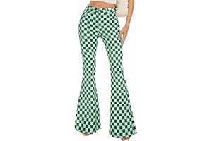 ODEFOU Bell Bottom Jeans for Women High Waisted Stretch Plaid Flare Jeans Denim Bootcut Pants