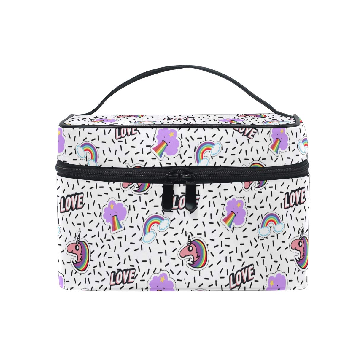Makeup Bag, Unicorn Love Pattern Print Cosmetic Toiletry Storage Organiser Case Large Travel Handle Personalised Pouch with Compartments for Teenage Girl Women Lady