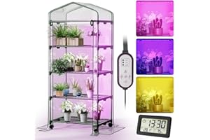AILOOCEDI Indoor Greenhouse with Grow Lights & Wheels, 4 Tier Wire Shelf PVC Tent Portable Mini Green House Cabinet Kit for Plant Seed Starting